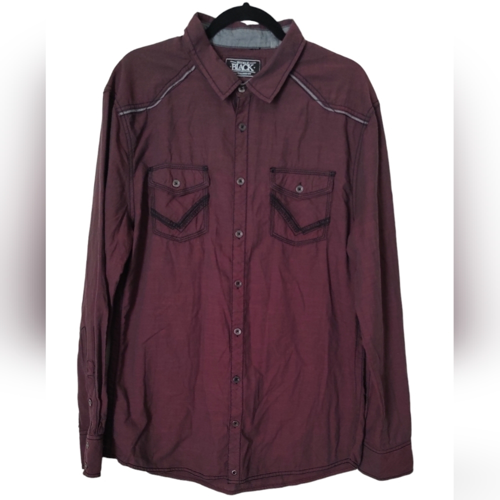Buckle Burgundy Black Collared Button Up shirt NWT Sz.XL
